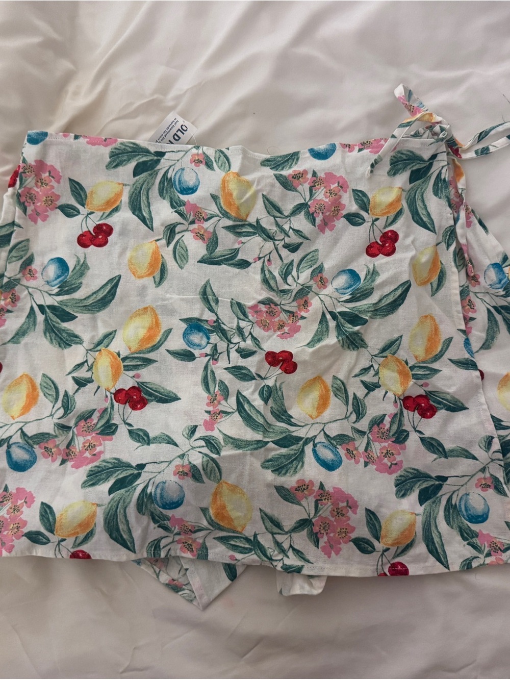 White Fruit & Floral Wrap Skort with Yellow Lemon Print
